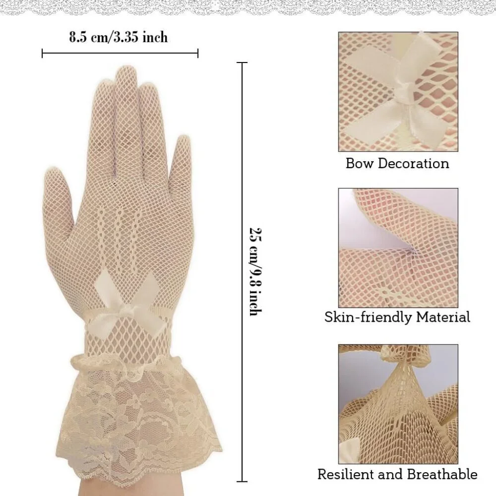 Women's A-Beige Halloween Tea Short Lace Gloves Elegant Bridal Cosplay Party
